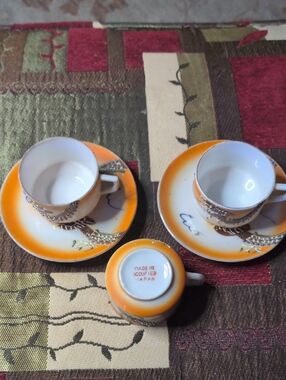 Vintage Japan Porcelain Demitasse Cup & Saucer Set - Orange Accent